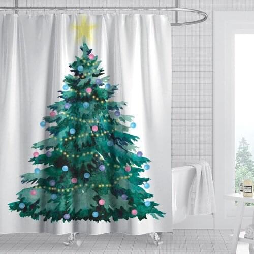 Christmas Tree Green Printed Shower Curtains Waterproof Polyester Bathroom Curtain With Hooks Decorative Curtain For Bathroom