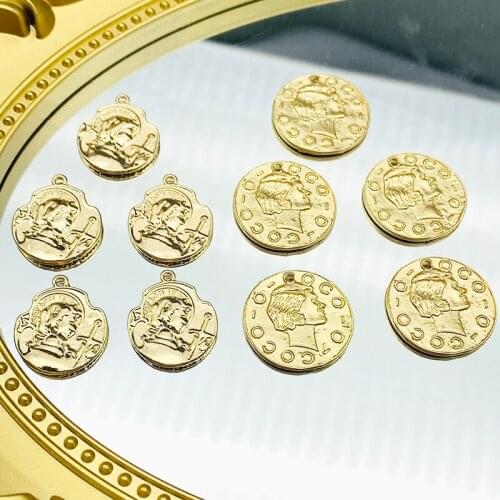 10Pcs Coins Charms Gold Color Alloy Vintage Portrait Pendant Charm For DIY Jewelry Making Accessories Necklace Bracelet Handmade