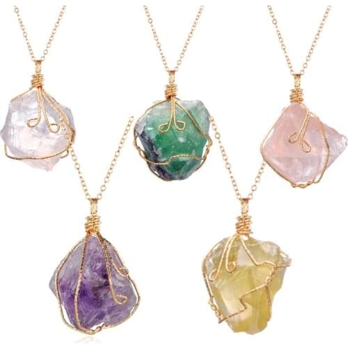 15pc Necklace For Women Men Natural Crystal Pendant Necklace Stone Pendants Chains Mens Womens Neck Chain Male Female Jewelry