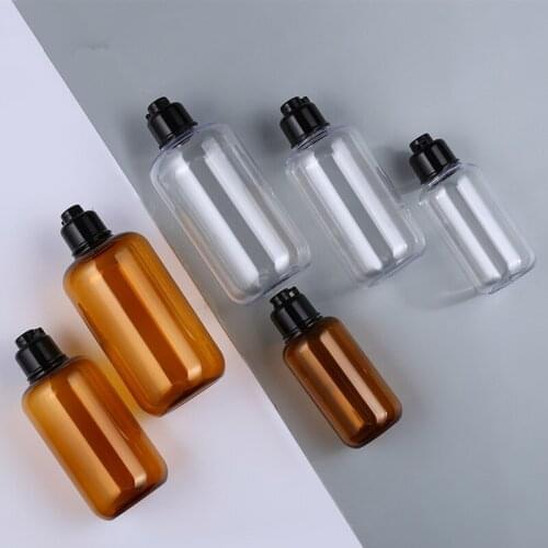 30pcs/lot Bostom Fat 100ml 200ml 300ml PET Amber and Clear natural plastic bottles lotion containers with black Flip Top