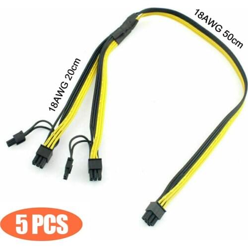 5pcs PCI-E 6Pin to Dual 6+2-pin Power Splitter Cable 18AWG Graphics Card 6Pin to Dual 8Pin PCIE PCI Express Power Cable