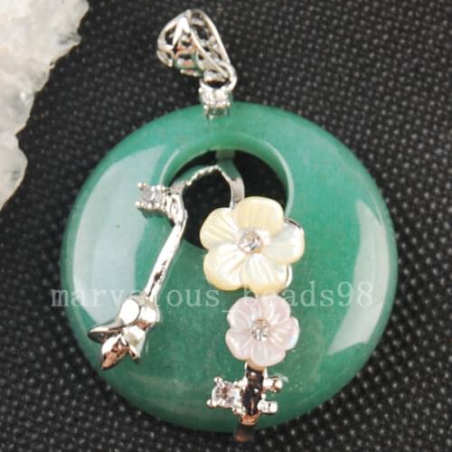 Free shipping Fashion Jewelry Green Aveturine Mother of pearl Shell Flower Pendant bead MC3500