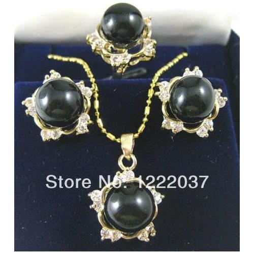 Exquisite black agates pendant Necklace ring earring/set