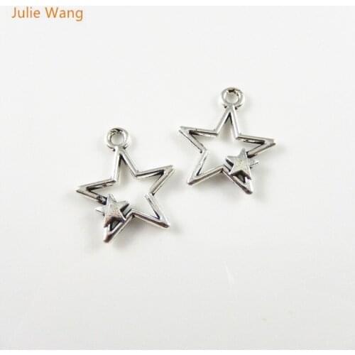 Julie Wang 30PCS Star Charms Elegant Design Antique Silver Color Necklace Bracelet Pendant For DIY Jewelry Making Accessory