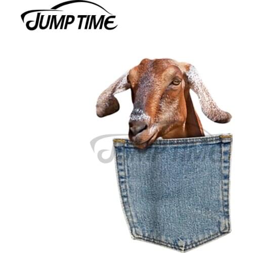 Jump Time 13 x 7.9cm For Goat Pocket Baby Goat Peeking Car Stickers Fine Decal Animal Occlusion Scratch Waterproof Decoration