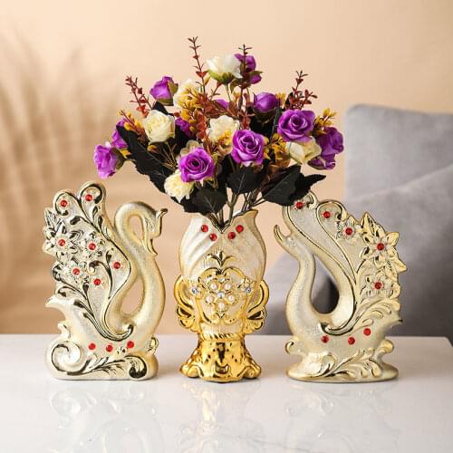 Ceramic Gold Plated Swan Vase For Modern Diamond Ornament Flower Arrangement European Style Vases Home Decoration Accessories