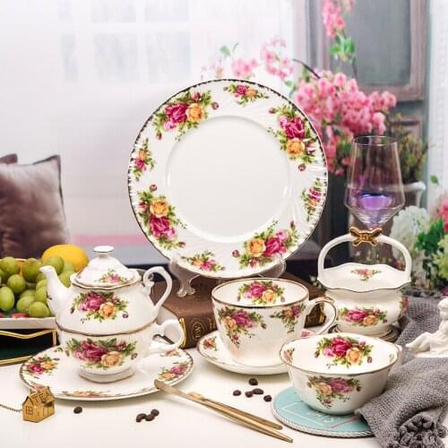 Creative screw thread plate relief bone china plate rose tableware set dessert plate cake plate