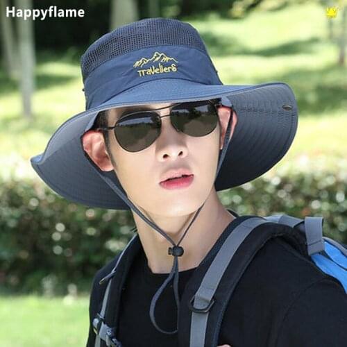 Fashion Letter Embroidery Wide Brim Fishing Cap Summer Mens Boonie Bucket Hats Hiking Sombrero Gorro Outdoor Wide Brim Sun Hats