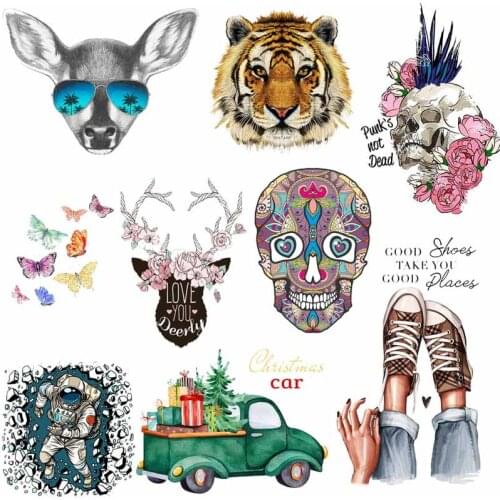 Animals Patch For Clothing Skull Heat Vinyl Transfer For Clothes Thermal Sticker Iron On Transfers Applique For Washable T-shirt