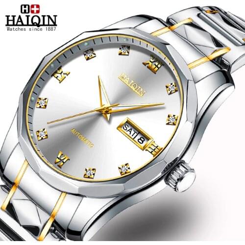 2020 New HAIQIN Mens Watches Luxury Automatic Mechanical Watch Men Week Date Wrist Watch Mens Stainless Steel Waterproof Clocks