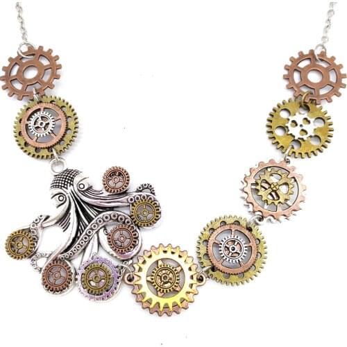 New Original Design Octopus Gears Claws with Various Gears Vintage Industrial Steampunk Necklace