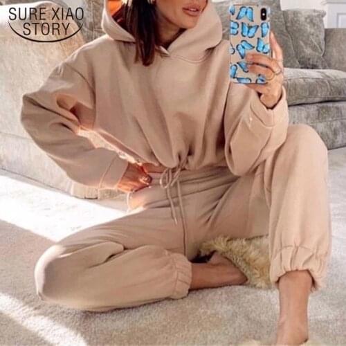 Solid Casual Tracksuit Women Sports 2 Pieces Set Sweatshirts Pullover Hoodies Suit 2021 New Home Sweatpants Shorts Outfits 17150