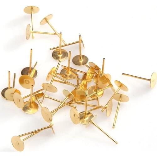 100pcs Gold Silver Flat Round Tray Base Earring Back Stoppers Post Earring Stud Pins For Jewelry Finding Making Diy Accessories