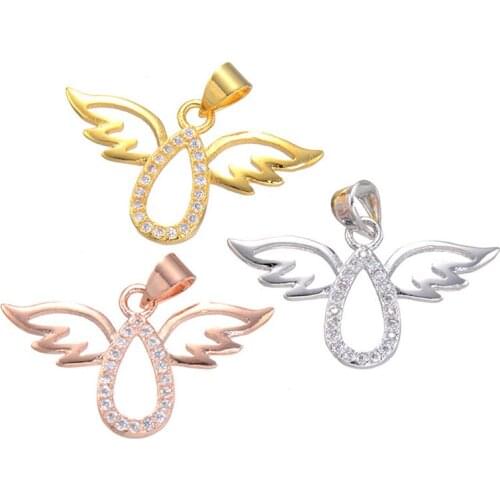 Rose Gold Color Cute Angel Wings Pendant Chamrs For Necklace Women Micro Pave Zircon Fashion Jewelry Accessory CHF298