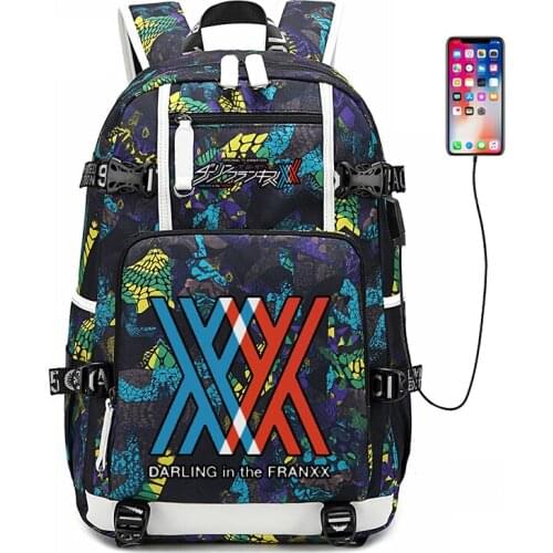DARLING in the FRANXX Backpack USB Port Rucksack Bag Snake Pattern Teenager Student BookBags travel Shoulder Laptop Bag Luminous