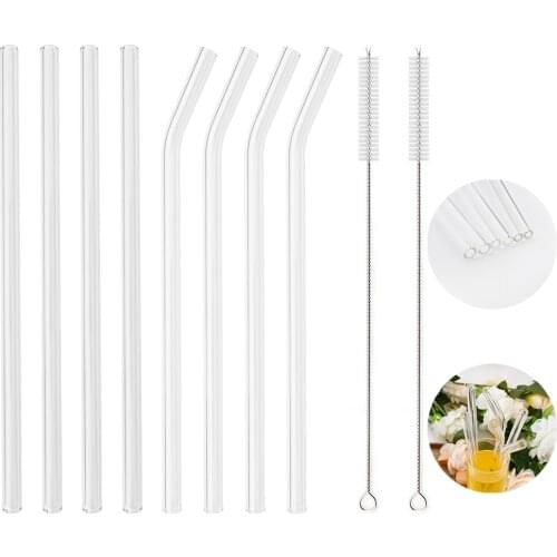 High Borosilicate Drinking Straw Set Reusable Glass Straw Eco Friendly for Smoothies Cocktails Bar Accessories Straw with Brush
