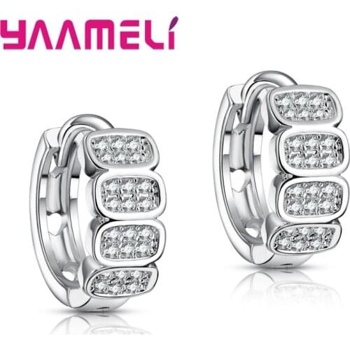 Special Sales S925 Sterling Silver Simple Clear Cubic Zircon Inlay Paved Round Hoop Earrings for Women Men Hip Hop Jewelry