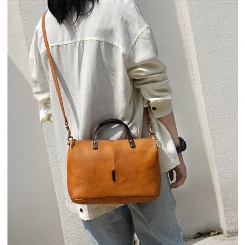 Fashion retro designer natural Genuine Leather cowhide ladies handbag simple leisure luxury weekend one-shoulder messenger bag