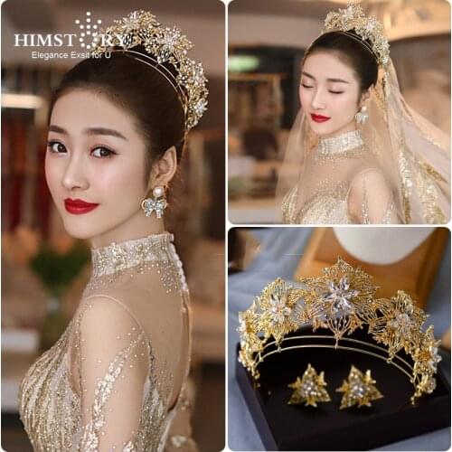 HIMSTORY Baroque Wedding Tiara Crowns with earring Crystal Brides Headbands Evening Hair Jewelry Bridal Hair Accessory