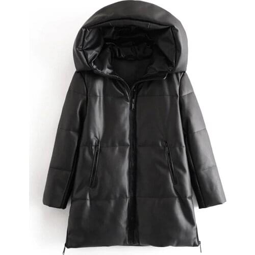 XEASY 2021 Winter Vintage Warm Black Loose Hooded Collar Cotton Clothes Female Casual Streetwear Parkas Fashion Chic Midi Top