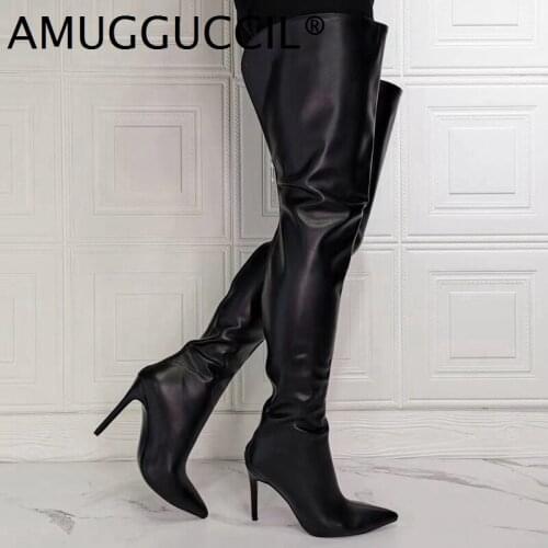 2020 New Plus Big Size 36-43 Black Zip Fashion Sexy Thigh High Heel Over The Knee Female Winter Female Lady Women Boot X2044
