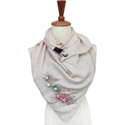Women Floral Embroidery Lace Applique Accessories scarf cotton Flower Scarves handmade Button Soft Wrap Shawls echarpe femme