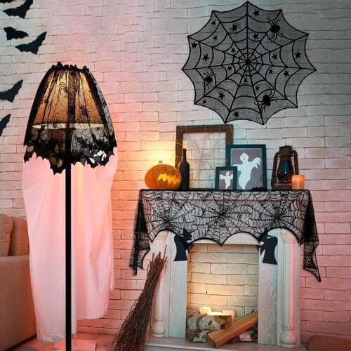 Halloween tablecloth family dining table ghost festival party place decoration black lace mesh cloth combinable curtain door