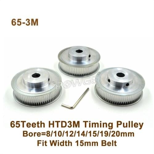 POWGE 65 Teeth 3M Timing Pulley Bore8/10/12/14/15/19/20mm Fit W=15mm 3M Synchronous Belt 65T 65Teeth HTD3M Pulley 65-3M