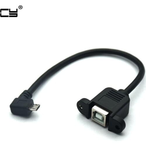 90 Degree Left Angled Micro USB 5pin otg Cable Male to USB B Female Panel Mount Type Cable with Screws for tablet hard disk 20cm
