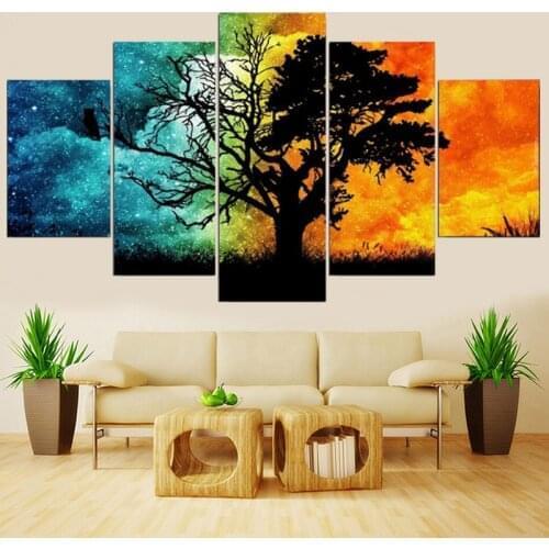 Wall Art 5 Panel Canvas Painting HD Printed Colorful Tree Landscape Pictures Modern Living Room Bedroom Decoration Wall Poster
