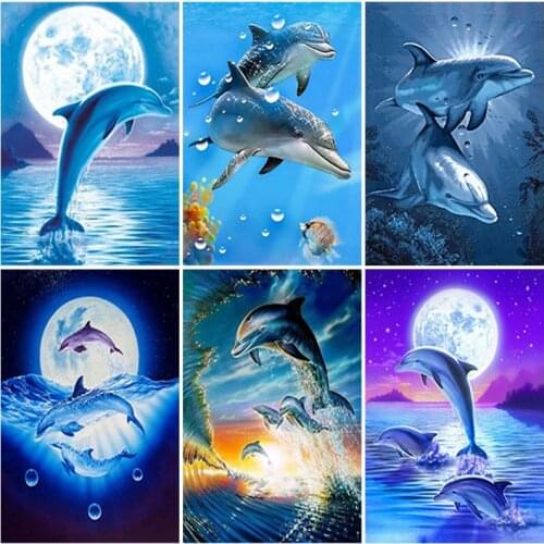 5D DIY Diamond Painting Full Square Animal Dolphin Diamond Embroidery Painting Cross Stitch Kit Home Decoration Rhinestone Gift