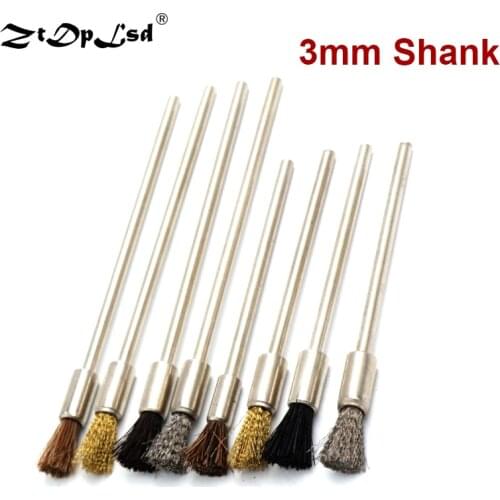 8Pcs 3.0MM Shank Polisher Copper Wire Bowl Brush Bristle Accessory Bit Set Clean Tools Steel Brushe Polishing Wheel Mini Brushed