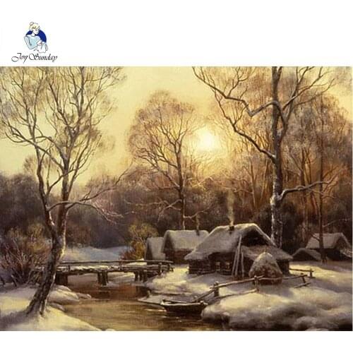 Diamond Embroidery Village Winter Tree SnowScenery Square Resin Drill Diamond Painting Rhinestone Bead Craft Work Handmade