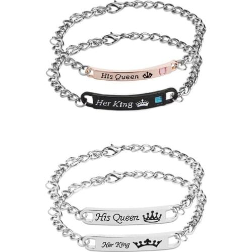 His Queen Her King Bracelet Lovers' Bracelet Fashion Charm Chain Bracelet Valentines Day Gift 12pairs/lot