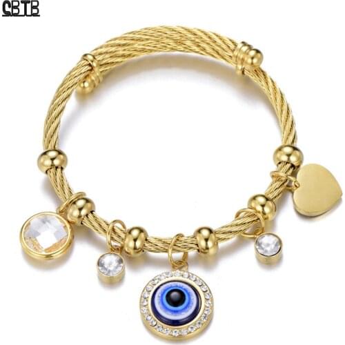 Fashionable Simple Evil Eye Love Heart Stainless Steel Turkish Islamic Womens Pendant Bracelet Charm Bracelet Jewelry