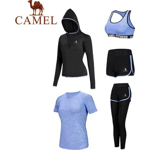 CAMEL Women Sports Suit Running Yoga Fitness Clothing Wear Sportwear 5Pieces-Set Training Bra Jogging Shirt Gym Winter