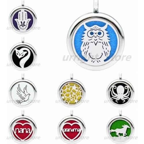 25mm owl octopus grandma stars Aromatherapy essential oil Perfume diffuser Locket pendant necklace chain 1 pad randomly as gift