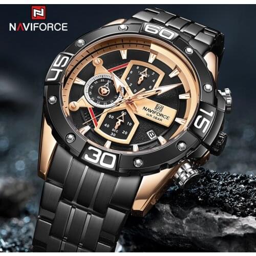 New NAVIFORCE Watches Mens Stainless Steel Quartz Military Sport Waterproof Multiple Chronograph Calendar Male Clock Wrist Watch