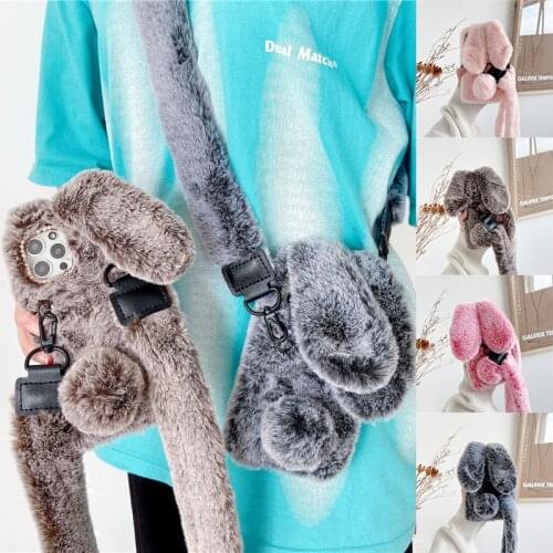 For Samsung S21 Ultra View Case For Samsung S20 FE S10E Note 20 10 A02S A12 A51 A71 A32 A42 A52 A72 Plush Neck Strap Phone Cover