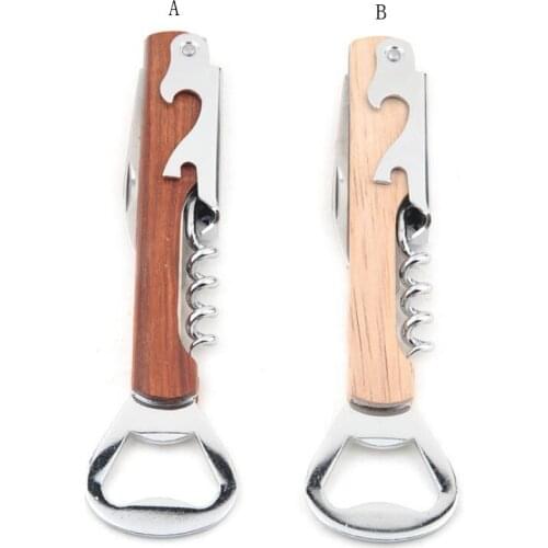 Wood Handle wine opener Stainless Steel Hand-Held Deluxe Bottle Opener Corkscrew Double Hinge Waiters Wine Bottle Opener LX6394