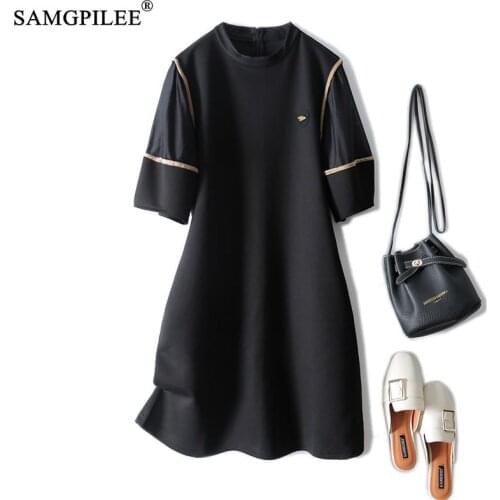Elegant Dresses For Women 2021 Korean Style Half Sleeve Black Dress Slimming Lantern Sleeved Knee Length Autumn Female Dress 4XL