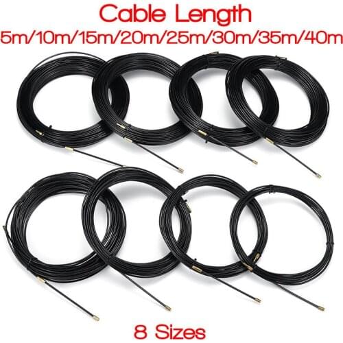 3mm Durable Black Fiberglass Electric Guide Device Cable Push Pullers Duct Snake Rodder Fish Tape Wire 5m to 40m Length