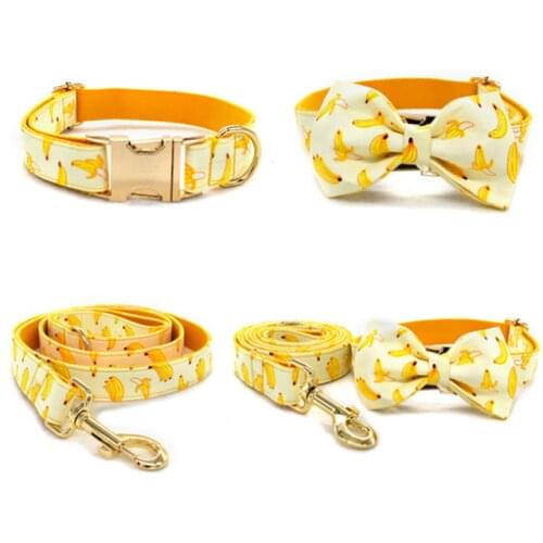 Personalized Yellow Banana Pet Collar Adjustable can be engraved Basic Dog Collars Leash Set