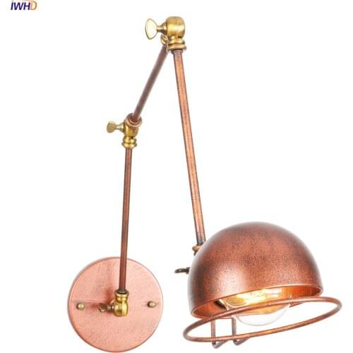 IWHD Loft Decor Indsutrial Wall Lamp bedroom Stair Mirror Light Adjustable Swing Long Arm Retro Wall Lights Fixtures Wandlamp