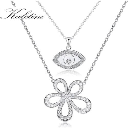 KALETINE 925 Sterling Silver Zircon Necklace Luck Turkey Blue Evil Eye Choker Necklace for Women Jewelry Link Chain