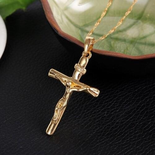 Bangrui Cross Necklace Pendant INRI Jesus Crucifix Christianity Jewel 24K Golden INBI Jesus of Nazareth King of the Jews