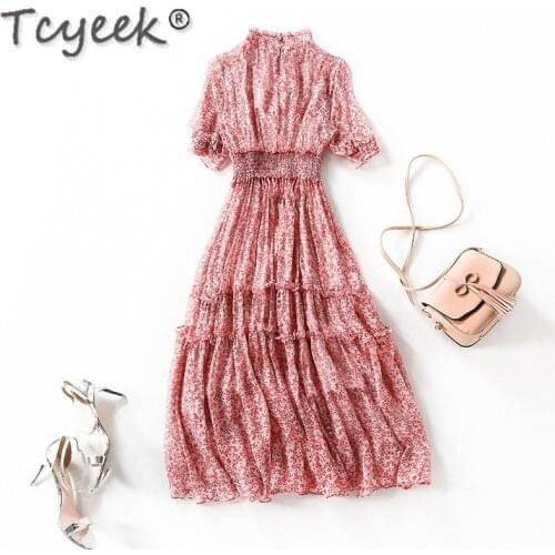 Quality High 200% Silk Summer Dress Woman Long Floral Dresses for Women Korean Elegant Dress Vestido De Mujer LW55997799