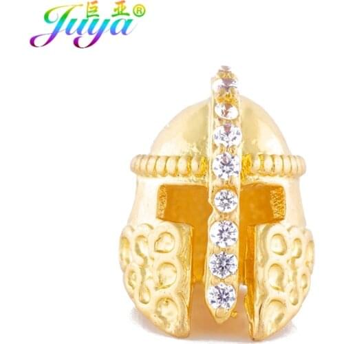 Juay DIY Metal Beads Micro Pave Zircon Roman Warrior Helmet Charm Beads For Women Men Natural Stones Beadwork Jewelry Making