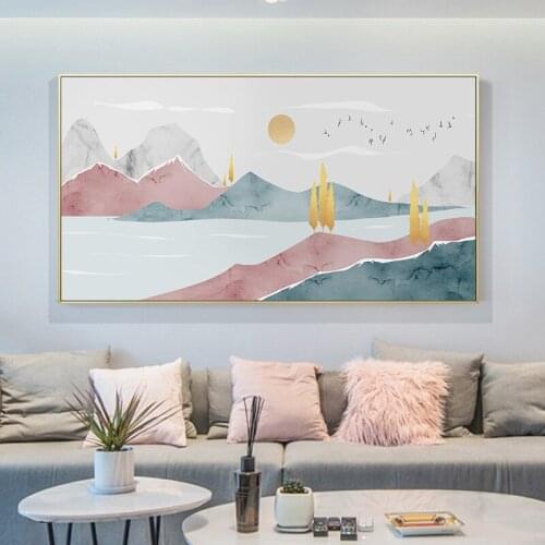 Cartoon Living Room Decoration nature Landscape Illustration Spray Canvas Painting Hotel Modern Simple Nordic Hanging Pictures