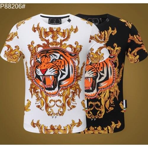 PP Skull Tiger Head Short Sleeves 3D Print Street Mens T-shirt Black Top Sportswear Camiseta para hombre